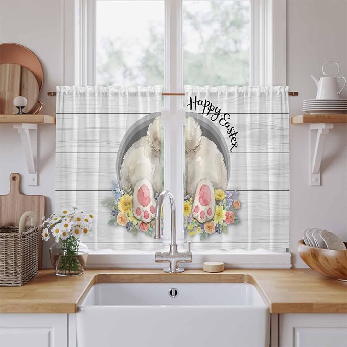 Easter Bunny Kitchen Curtains 54 Inch Long 2 Panel Set, Rod Pocket Window