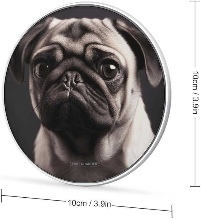 Pug Wireless Charger 10W Qi-Certified Fast Wireless Charging Pad with USB Cable &amp LED Indicator Fashion Charger Mat Portable Charging Station for All Qi-Enabled Phones