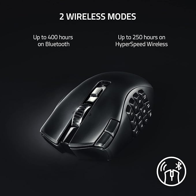 Razer Naga V2 HyperSpeed Wireless MMO Gaming Mouse: 19 Programmable Buttons - HyperScroll Technology - Focus Pro 30K Optical Sensor - Mechanical Mouse Switches Gen-2 - Up to 400 Hr Battery Life