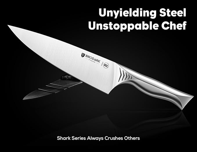 BRODARK 15PCS Kitchen Knife Set with Block and Built-in Sharpener, Shark