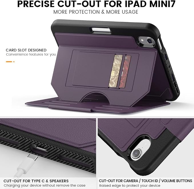 Case for iPad mini 7 (A17 Pro) 2024/ Mini 6 8.3'' with Pencil Holder Screen Protector [360 Rotating Hand Strap] &ampStand &ampShoulder Strap Shockproof Case for iPad mini 7th/6th Generation Purple
