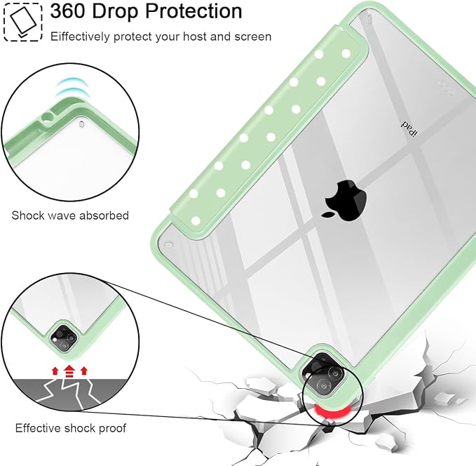 Tuiklol for iPad Pro 11 Inch 4th / 3rd / 2nd / 1st Gen (2022 2021 2020 2018) Case -Built-in Pencil Holder Shockproof Cover Clear Transparent Back Shell with Auto Wake/Sleep Black Flower
