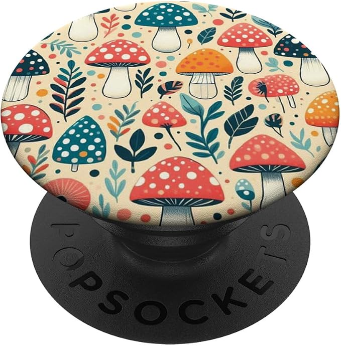 Beige Colorful Mushroom Pattern PopSockets PopGrip for MagSafe