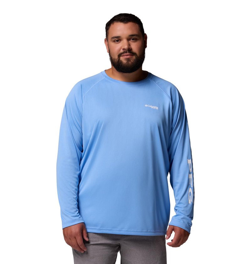 Columbia Men's PFG Terminal Tackle Long Sleeve Fishing Shirt, White Cap/White Logo, 2X Tall