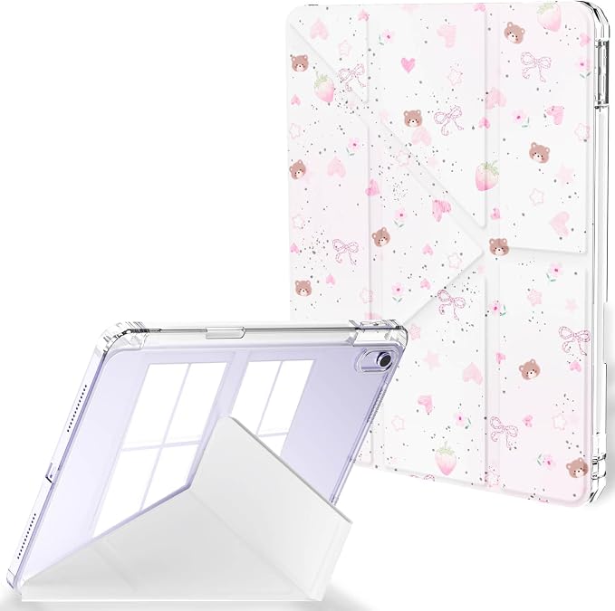 Feams Case for iPad Air 11-inch M4 2026 / M3 2025 / M2 2024 iPad Air 5th/4th Generation 2022/2020 10.9 Inch Y-Fold Standing Case Clear Back with Portrait Stand &amp Pencil Holder Beige Checkered