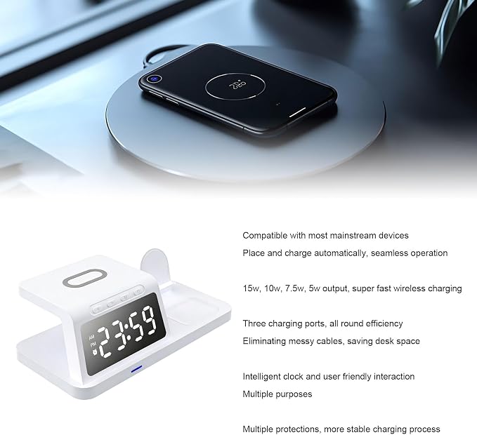 Vikye 3 in 1 Wireless Charging Station Fast Desk Charger 15W for Smartphones Smartwatches and Earphones (HT-506 White)
