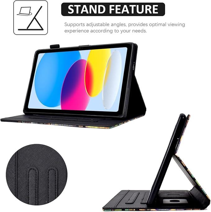 Case for iPad A16 11th Gen 11/10th Gen 10.9 2025/2022Notebook | Black PrintSlim Durable Foldable Stand PU Leather Pencil Holder Card Slot Auto Wake，Auto Sleep