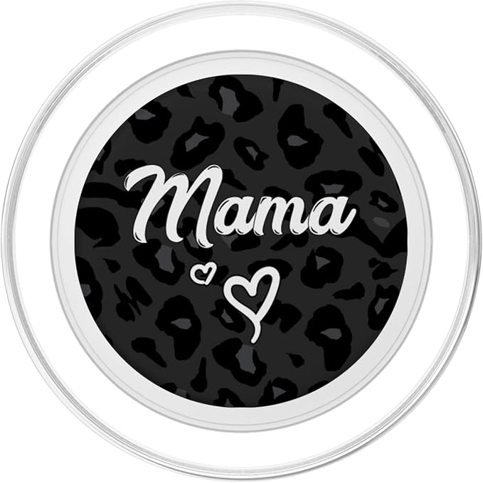Mama Text for Mommy in Black Cheetah Pattern with Heart PopSockets Adhesive PopGrip