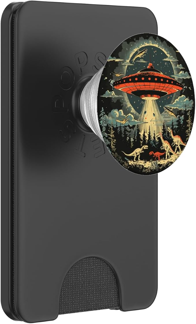 Alien Lover Flying Saucer UFO Abduction Dinosaur PopSockets Adhesive PopGrip