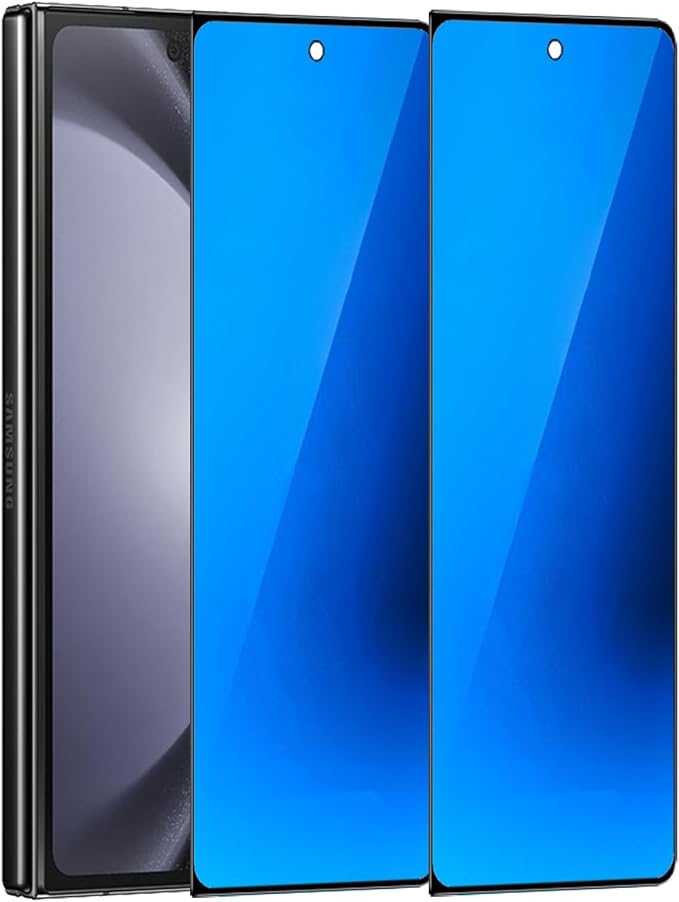 2 Pack Outer Anti-Blue Privacy Tempered Glass For Samsung Galaxy Z Fold 5 / Z Fold 4 Front Mirror Anti-Spy Screen Protector Anti-Peeping Full Covered Film Electroplated Blue