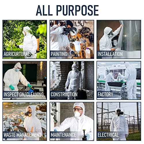 Hazmat Suits Disposable | 5 Pack, Large | Protective Coveralls with Attached Hood and Boots | Heavy Duty Full Body Painters Suit for Adults - Breathable & Water Resistant | Large