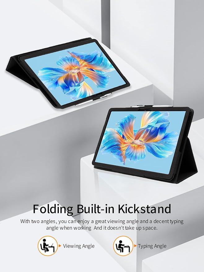 for ROWT A10 Android 10 inch Tablet CaseFolding Stand Protective Cover with Pencil Holder and Wrist StrapFull Protection Premium PU Scratch Resistant(Black)