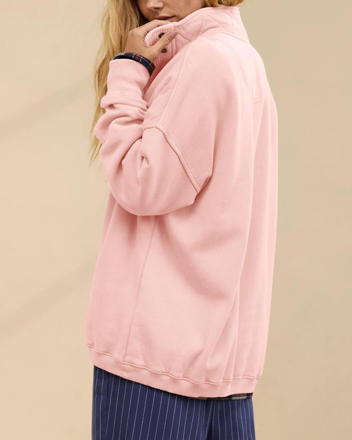 Gacaky Sweatshirt for Women Oversized Casual Long Sleeve Button Henley Neck Pullover Tops Fashion Outfits Clothes Pink XXL