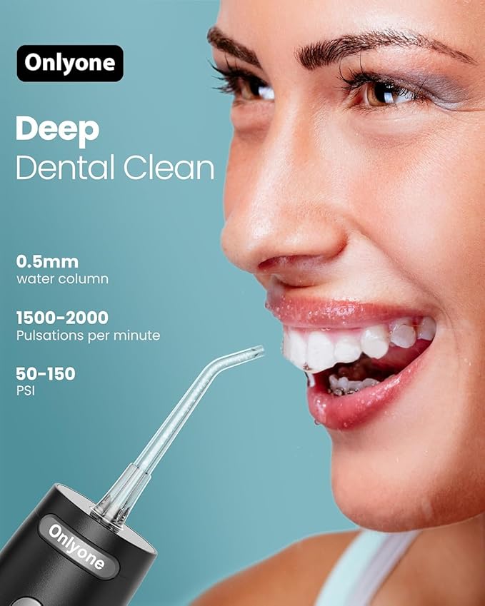 Onlyone Rechargeable Cordless Water Flosser with Adjustable Water Pressure for Daily Oral Care, Power Dental Flosser for Home and Travel Use, Portable Oral Irrigator for Sensitive Gums and Braces Care