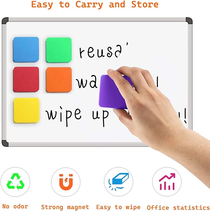 Dry Erase Erasers, AWOWZ 24 Pack Mini Magnetic Whiteboard Dry Eraser Chalkboard Cleaner Bulk for Home, Office and Classroom Teacher Kids Supplies (8 Color, 2 x 2 x 0.79 Inch)