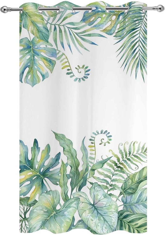 Leaves Outdoor Curtains for Patio Green Leaf Tropical Plants Farmhouse Pastoral