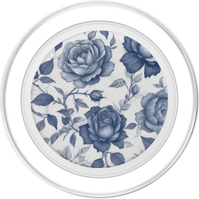 Blue &amp White Rose Floral PopSockets Adhesive PopGrip