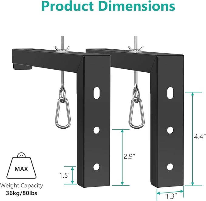 WALI Universal Projector Screen Ceiling Mount, Wall Hanging Mount L-Brackets, 12 inch Adjustable Extension with Hook Kit, Perfect Projector Screen Placement Hold up to 80 lbs (PSM001XL-B), Black
