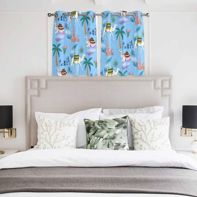 2 Panel Kitchen Cafe Curtains, Desert Landscape Sunlight Filtering Nature Air