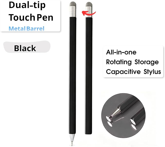 Retractable 2-in-1 Stylus Pen for Nintendo Switch 2&amp1 Dual Tips Aluminum Touch Pen for Switch OLED Lite &amp All iOS Android Touch Devices Passive No Charge Game Stylus (Black)
