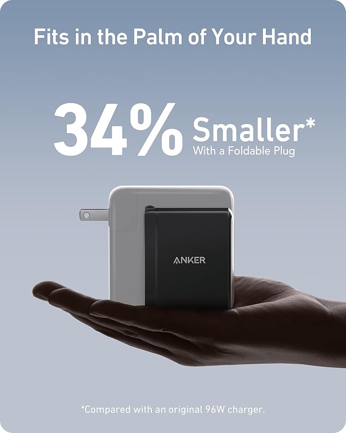 Anker Nano 100W USB-C Charger, 3-Port Fast Compact GaN Charger for MacBook Pro/Air, Pixelbook, ThinkPad, Dell XPS, iPad Pro, iPhone 16 Series, Galaxy S23, and More (Black, 1 Pack & 1 Cable)