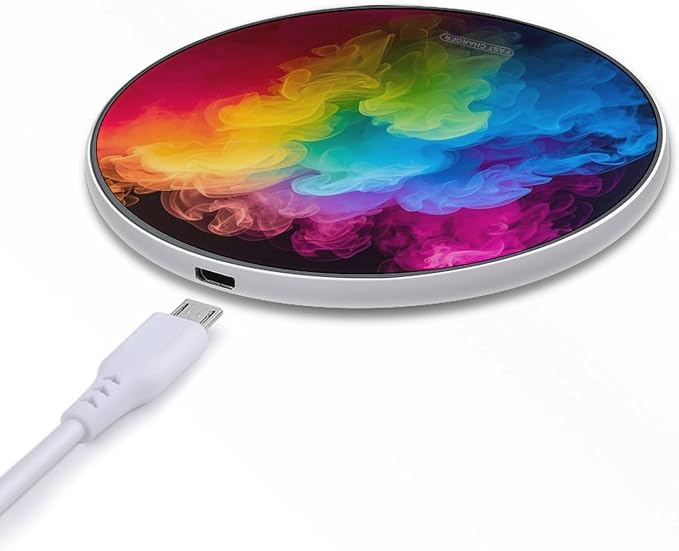 Rainbow Smoke Wireless Charger with Aluminum Alloy Frame Qi Certified Fast Wireless Charging Pad 10W Charging Station Portable Phone Charger for All Wireless Charging Phone