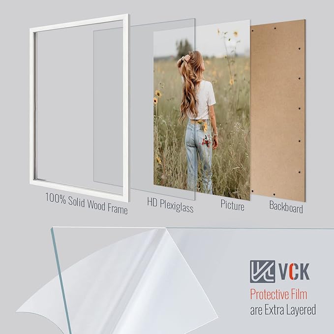 VCK 27x40 Solid Wood Poster Frames Set of 2, Exclusive Woodgrain Frame, Wall Gallery Picture Frame - White
