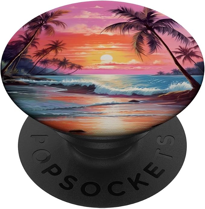 Palm Tree Sunset Tropical Island Night Scene Beach Theme PopSockets Adhesive PopGrip
