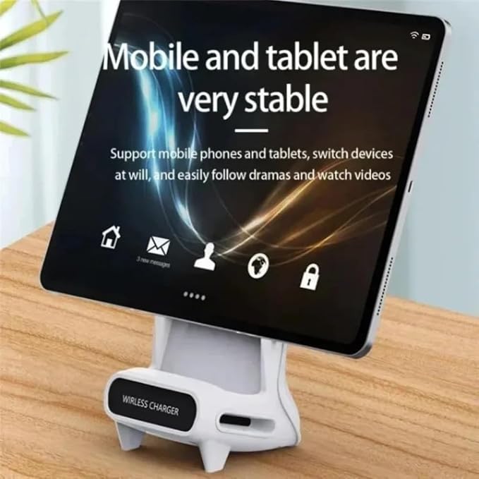 Wireless Charger with Speaker Desktop Phone Holder Stand for iPhone 17-12 Pro Max Samsung S25 S24 Xiaomi Smart Charging Station (White)