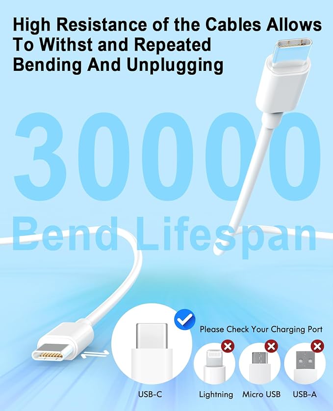 iPhone 17 16 15 Charger 4 Pack 40W USB C Charger Dual Port Fast Charging Block (4-Pack 6 ft USB C to C Cable Cord Included) for iPhone 17 16 15 Pro Max/15Pro/15/15PlusiPad | USB C Charger Fast Charg