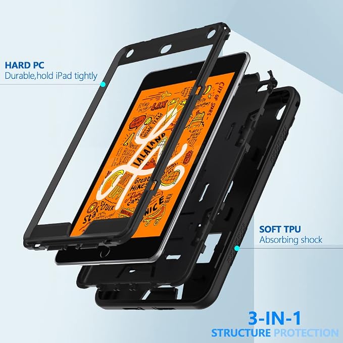 Puxicu Case for iPad 6th / 5th Generation (2018 2017 Model 9.7 Inch) Heavy Duty Rugged Protective Cover for iPad 9.7 Black