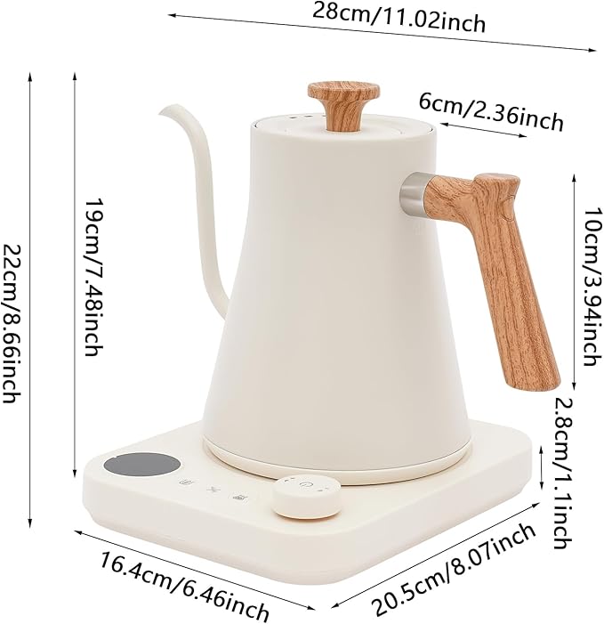 Florchest 0.9L Electric Kettles, Gooseneck Electric Kettle with Stainless Steel Inner, 104-212℉ temperature adjusted,Quick Heating for Pour Over Coffee, Brew Tea, Boil Hot Water (White)