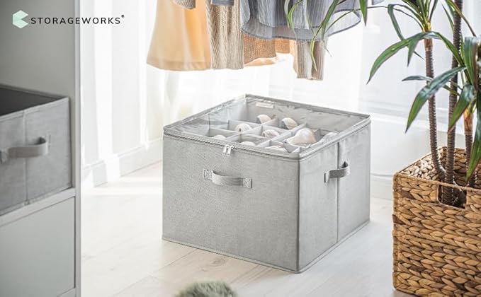 StorageWorks Shoe Organizer for Closet, Fits up to 16 Pairs, Shoe Cubby Storage Containers with Adjustable Dividers and Clear Cover, Grey