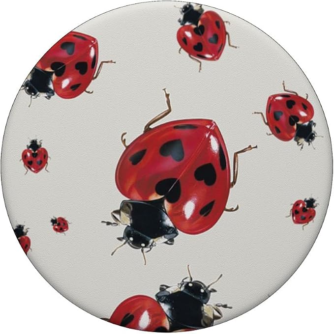 Red Heart Ladybug Illustration Print PopSockets PopWallet for MagSafe