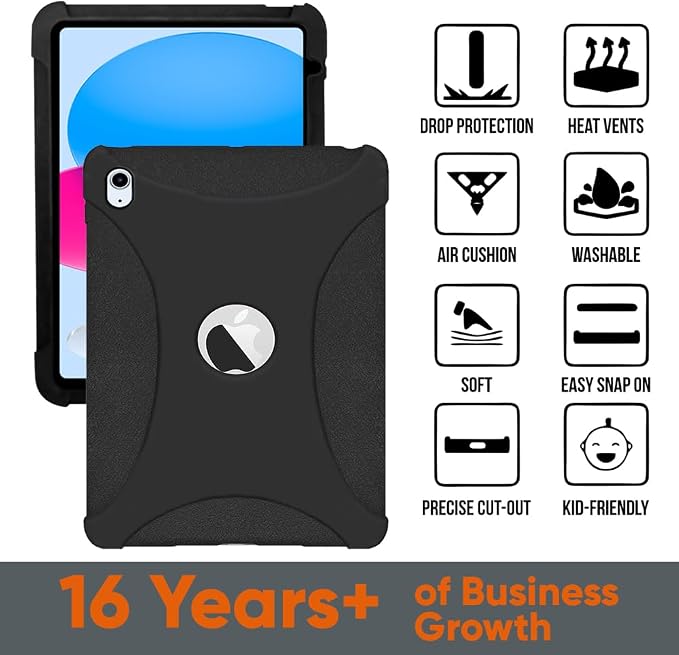 New iPad (A16) 11th/10th Generation Case 2025/2022 (11/10.9) AMZER Jelly case Rugged Silicone Skin Jelly Slim Protective Heavy Duty Shockproof Anti Slip Kids Friendly Case - Black