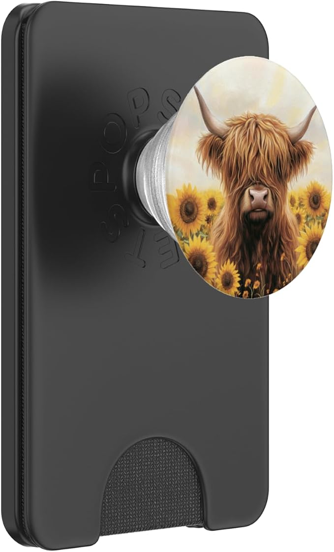 Aesthetic Highland Cow Sunflowers Western Country Farm Cow PopSockets PopWallet for MagSafe