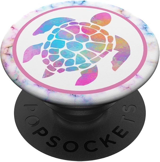 Kimique Rainbow Watercolor Turtle PopSockets Adhesive PopGrip for Smartphones with Smooth Hard Plastic Cases - Black Multicolor