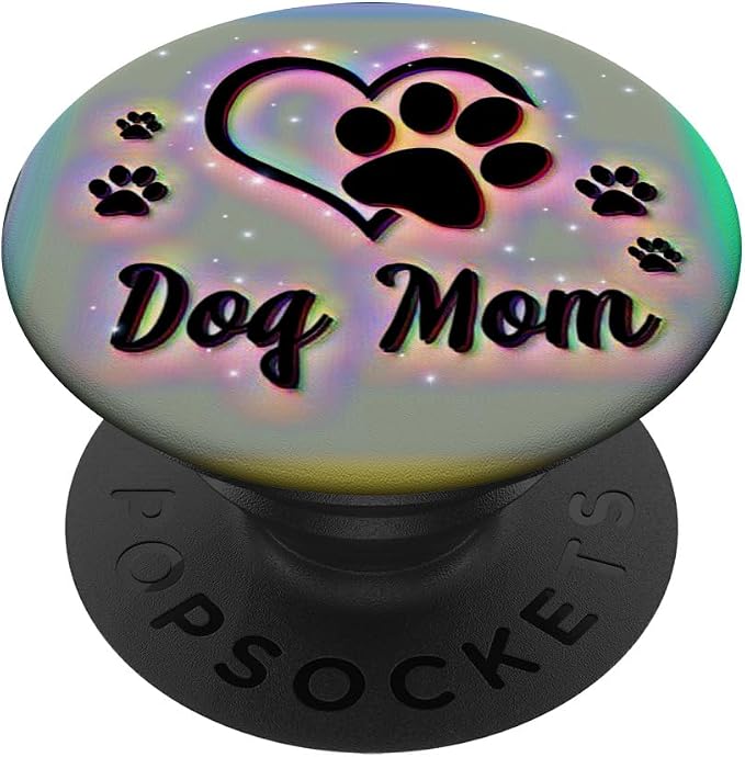 Dog Mom Gift Cute Dog Paw Print Heart Black Rainbow PopSockets Adhesive PopGrip