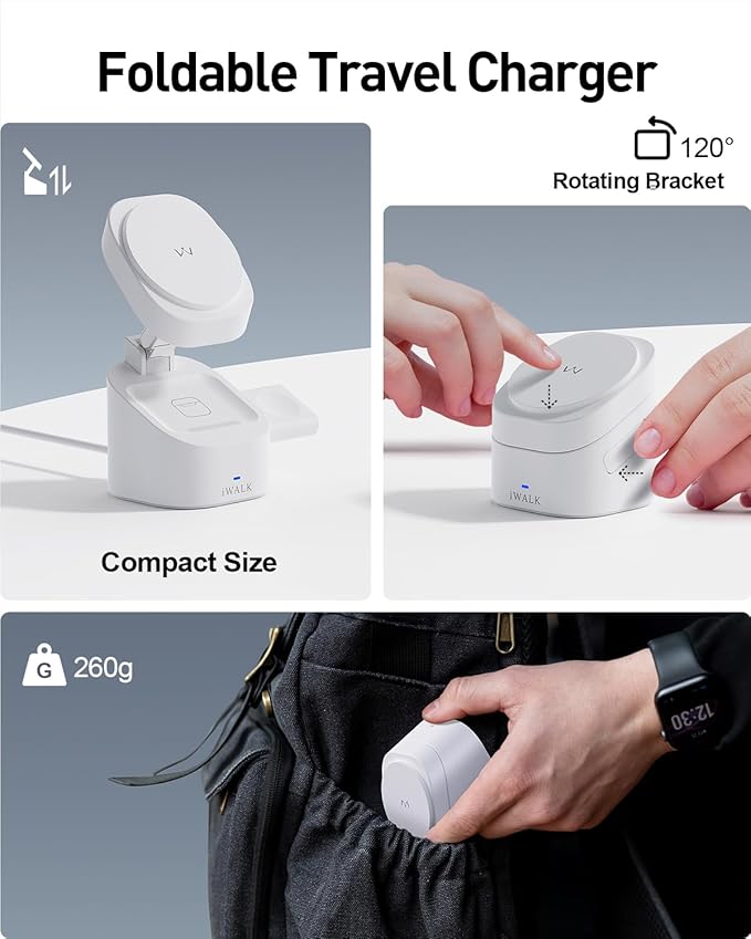 iWALK 3-in-1 Magnetic Wireless Charging Stand, 15W Foldable Charger Station for iPhone 16/15/14/13/12, Apple Watch & AirPods, Adjustable Dock with 20W USB-C Adapter