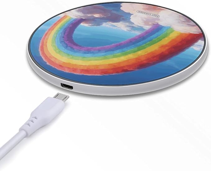 Rainbow Wireless Charger 10W Qi-Certified Fast Wireless Charging Pad with USB Cable &amp LED Indicator Fashion Charger Mat Portable Charging Station for All Qi-Enabled Phones
