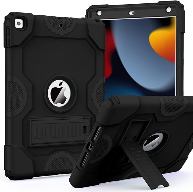 ZoneFoker for iPad 9th Generation Case iPad 8th 7th Generation Case iPad 10.2 Inch 2021/2020/2019 Case Heavy Duty Rugged Shockproof Protective Cover with Kickstand Black