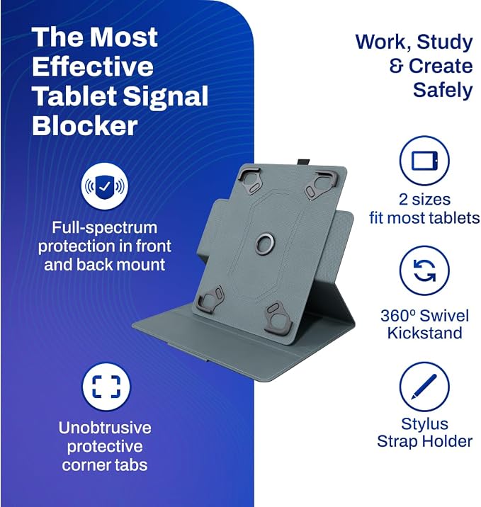 Tablet Signal-Reducing Shield Case for Tablet &amp iPad Case | Universal Fit DefenderShield Protective Case w/ 360° Kickstand Up to 12.5x9.25” Tablet Secure Grip &amp Durable Construction