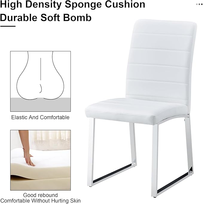 Modern Dining Chairs Set of 4, White Faux Leather Kitchen Chairs, Upholstered Armless Dining Room Chair with Gold Mental Legs Heavy Duty, Comfortable (White Chairs, Set of 2)