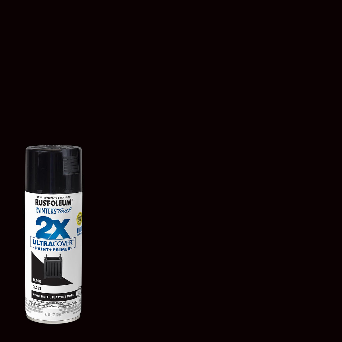 Rust-Oleum 334026-2PK Painter's Touch 2X Ultra Cover Spray Paint, 12 oz, Gloss Black, 2 Pack