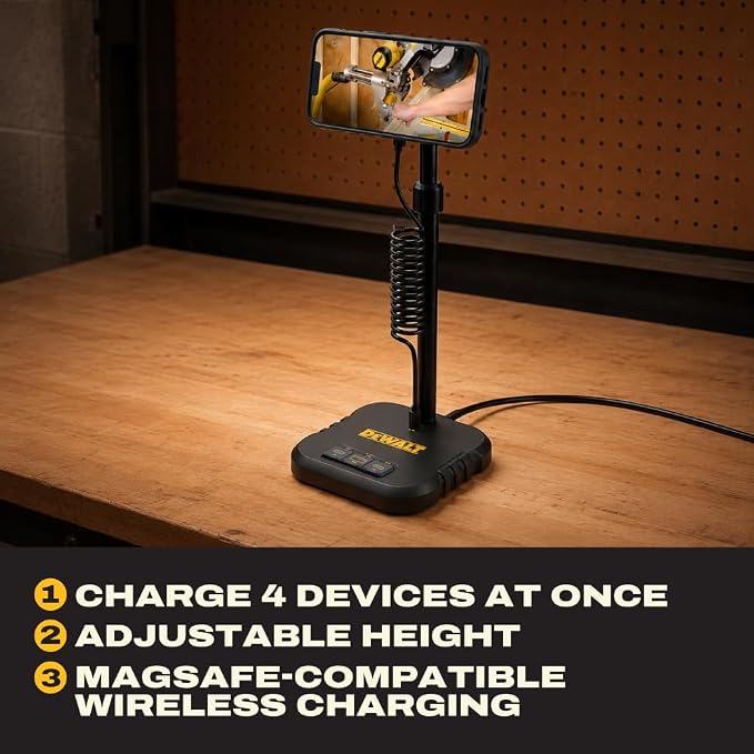 DEWALT Heavy Duty Magnetic Wireless Charging Stand w/USB Ports Open Ear Headphones Bundle