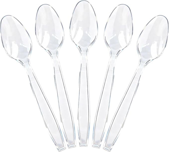 QualQuot 400 Count Heavy Duty Clear Plastic Spoons, Bulk Disposable Spoons