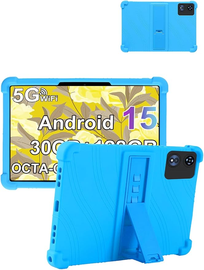 for UJJ U3 (10 Inch) Android 15 Tablet Protective case ZBAGUG Shockproof Lightweight Silicone Protective Cover with Stand Child-Friendly Protection Easy to Clean Design Sky Blue.