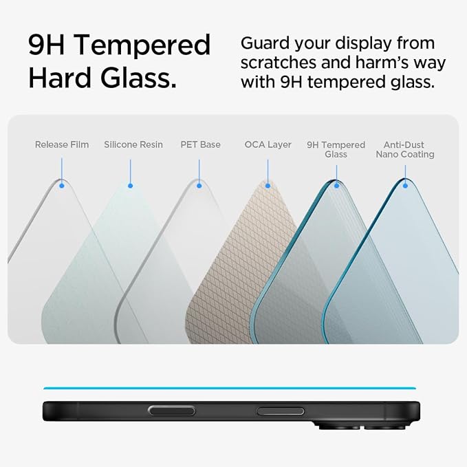 Spigen GlasTR EZ FIT Screen Protector for iPhone 16/15 | 9H+ tempered glass Scratch resistance auto-align tray Lab-tested 100% clarity Original touch Case-friendly 2 Pack