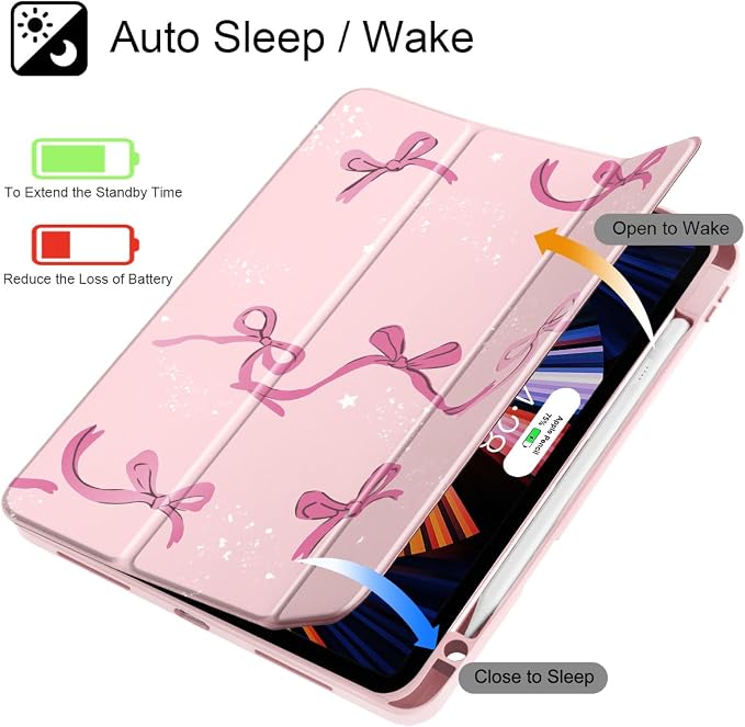 Tuiklol for iPad Pro 11 Inch 4th / 3rd / 2nd / 1st Gen (2022 2021 2020 2018) Case -Built-in Pencil Holder Shockproof Cover Clear Transparent Back Shell with Auto Wake/Sleep Black Flower
