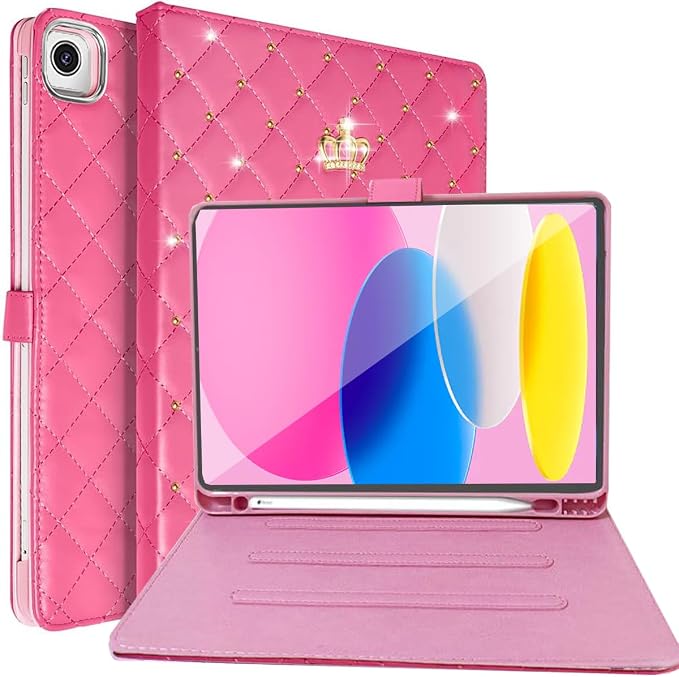 Changjia for iPad 9.7Inch 6th/5th Generation 2018/2017 CaseiPad air 2/Air with Pencil HolderCute Crown Girly Diamond Elegant PU Leather Smart Auto Sleep/Wake Stand Protective Case for iPad 9.7Black